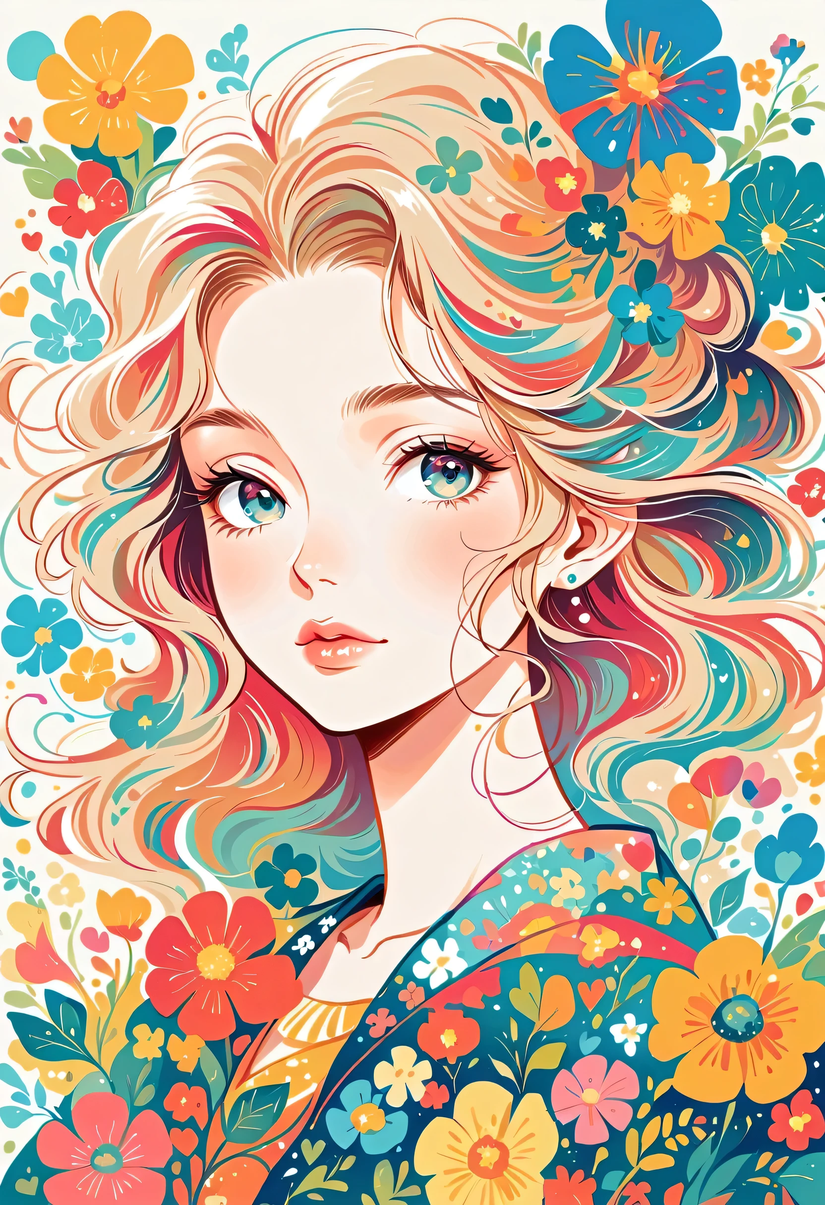 Mai Yoneyama Style、The most beautiful girl of all time、Lips in Love、Colorful flowers、Simple line initials、Abstract art、Urban Background