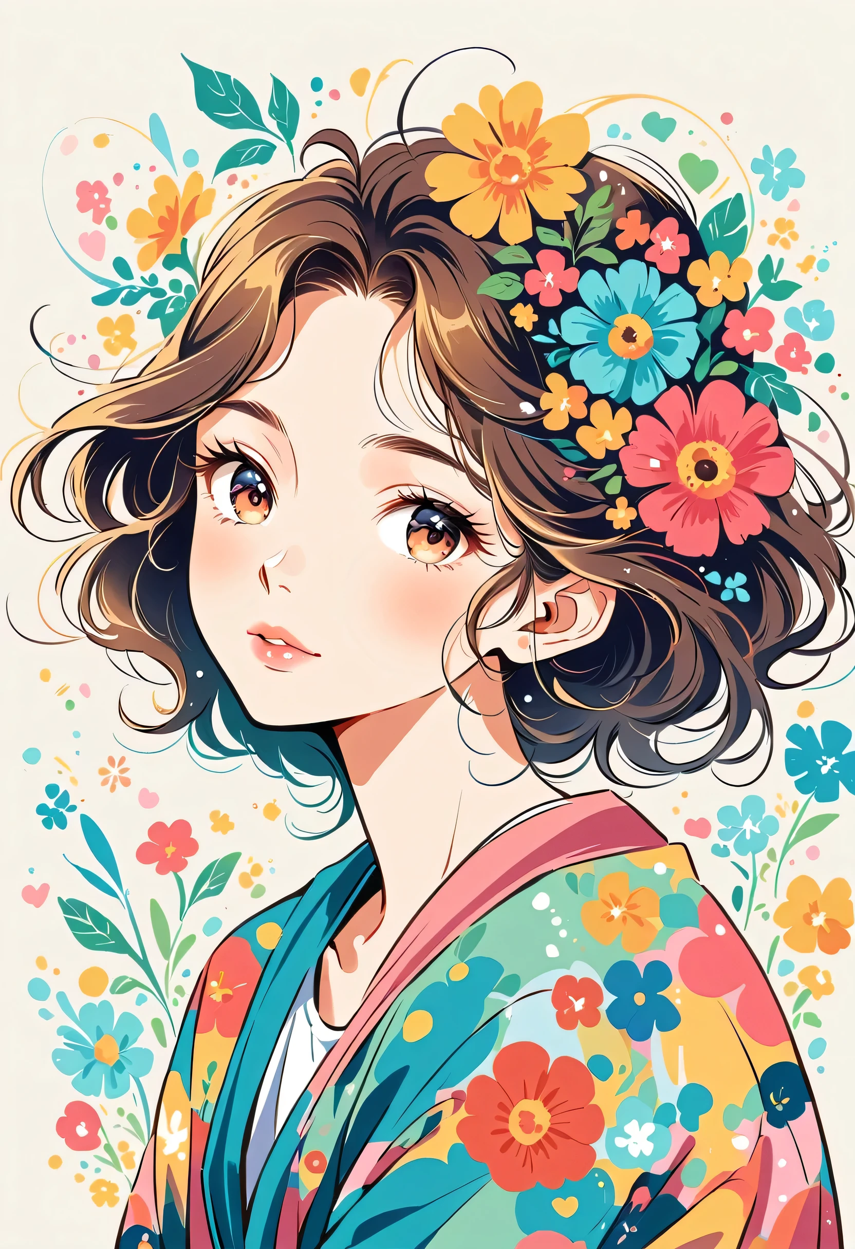 Mai Yoneyama Style、The most beautiful girl of all time、Lips in Love、Colorful flowers、Simple line initials、Abstract art、Urban Background
