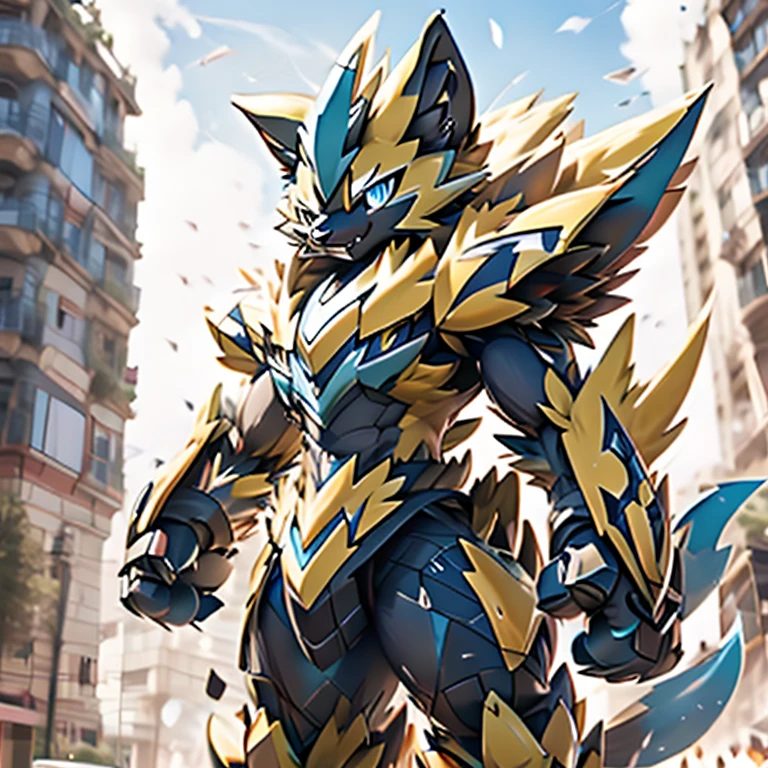 ZERAORA in armor, in the style of photorealistic fantasies, 