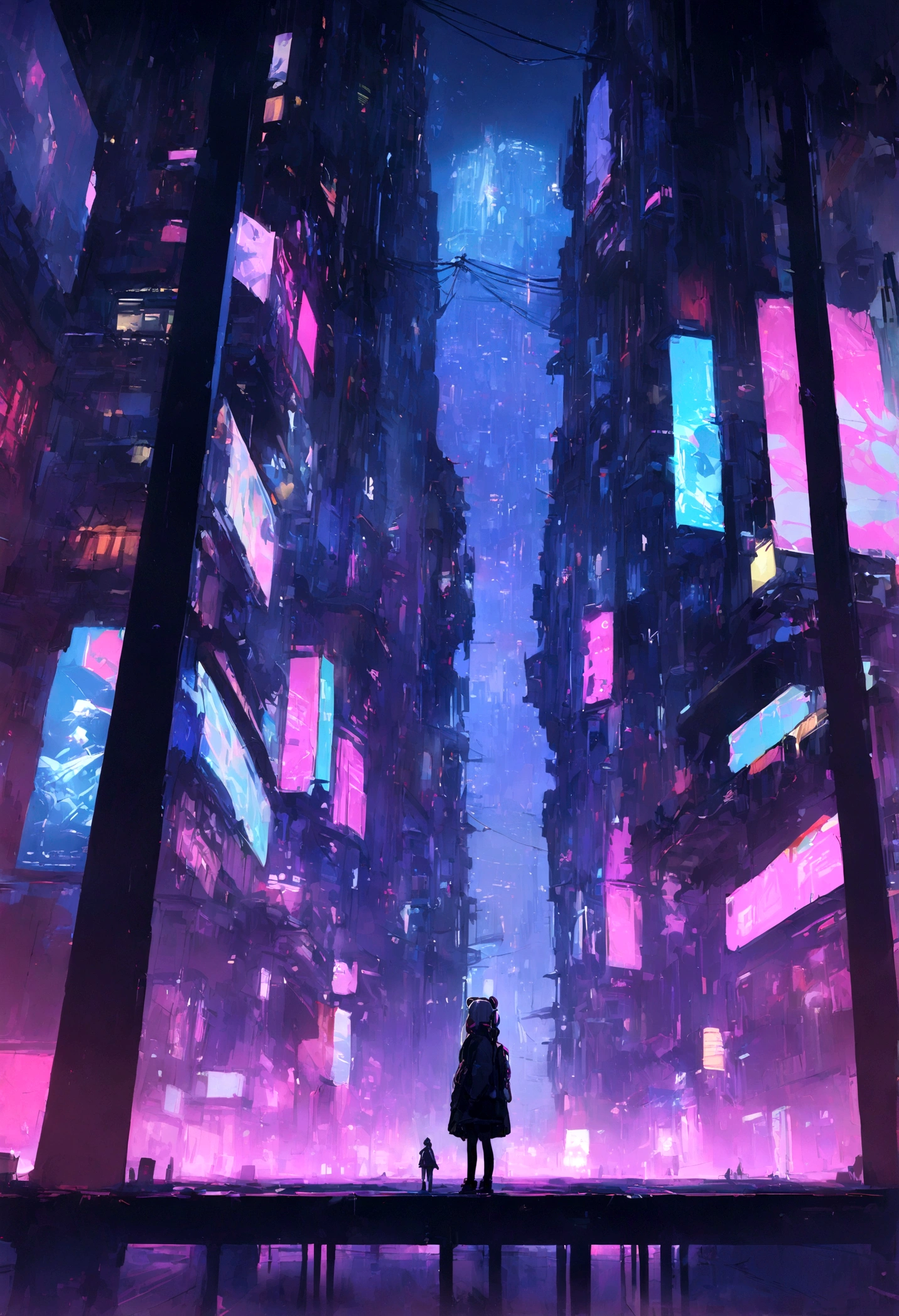 highest quality、masterpiece、night、Headphones、cyber punk、Cyber City、Sitting on high ground、Long Shot、Wide Shot、One Girlhighest quality、masterpiece、night、Headphones、cyber punk、Cyber City、Sitting on high ground、Long Shot、Wide Shot、One Girl