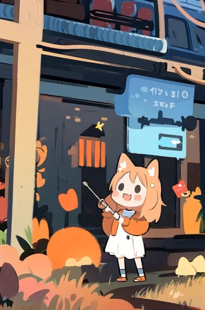 score_9, score_8_up, score_7_up, , cute, 1 girl orange hair cat hair white jacket black shoes