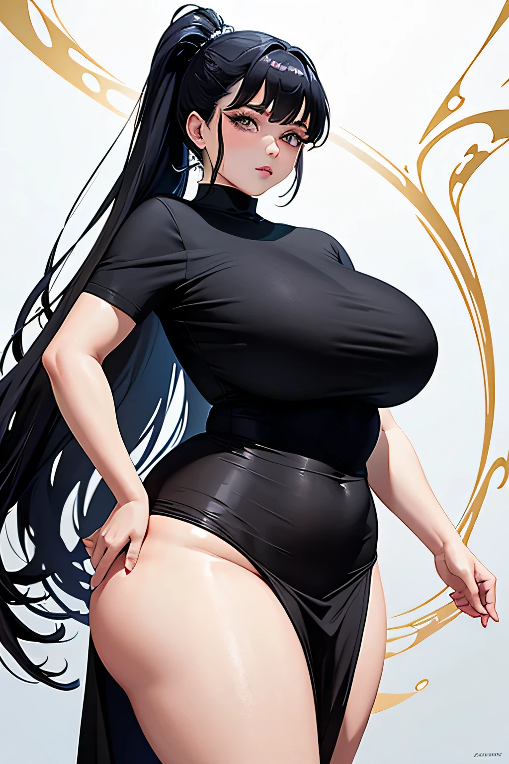 Masterpiece of a 20-year-old chubby woman, elegantly showcased in a full-body pose without a dress, striking dark eyes, sleek legs, and a long, luscious black ponytail cascading down her back. This stunning artwork, capturing the maximalist aesthetic, is meticulously crafted by the renowned artgerm. This 8k anime artwork, already trending on ArtStation, boasts vibrant colors and intricate details, creating a visual spectacle that cannot be ignored. This piece showcases the beauty of a confident, chubby woman, highlighting her strength and allure, with a trend-setting aesthetic that is both captiv