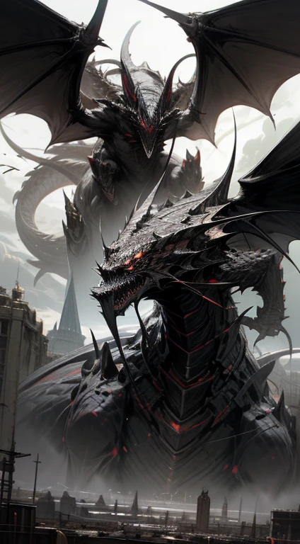 (((Bahamut)))、dragon、Dragon、A battle between an angel and a demon, Final Showdown, (masterpiece, High resolution, high quality, Ultra-realistic:1.2), Creatures of Heaven and Hell, Intense light and shadow, Epic clash, Surreal Landscape, Dramatic composition, Vibrant colors, godの輝き, Epic Scale, Violent explosion、Intricate details, Supernatural Beings, godの力, Ominous atmosphere、flash、god々Rage、dragongod、Black Dragon