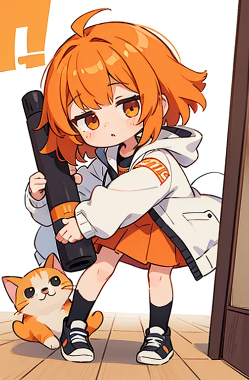 score_9, score_8_up, score_7_up, , cute, 1 girl orange hair cat hair white jacket black shoes