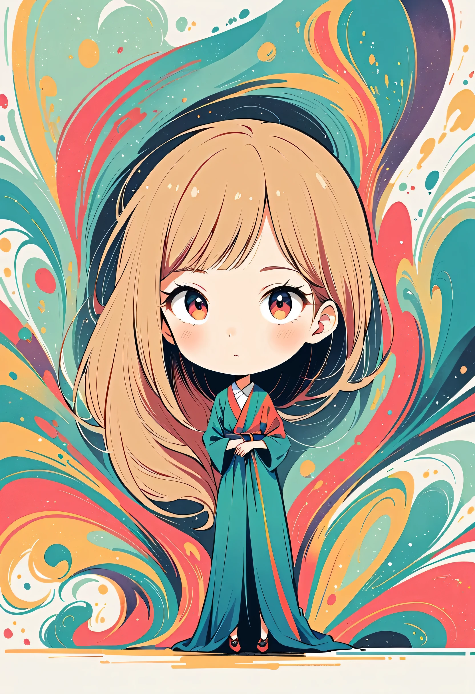 Watase Seizo style, Standing in front of a high wall,Simple Line Initialism,Abstract art,Urban Background, (((The most beautiful girl))),