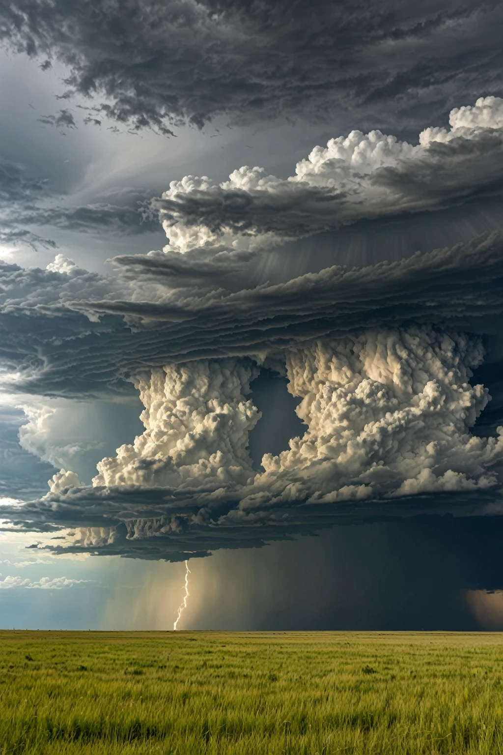 ((Masterpiece)), ((Best Quality)), ((Ultra Detailed)), (Amazing:1.1), Beautiful, Nature, Sky and Ground, Gale, Wind Blowing, Line Cloud, Light Shooting Out of Clouds, In Lush Landscape, Award Winning Photo, Toshiba PDR M70 Boo