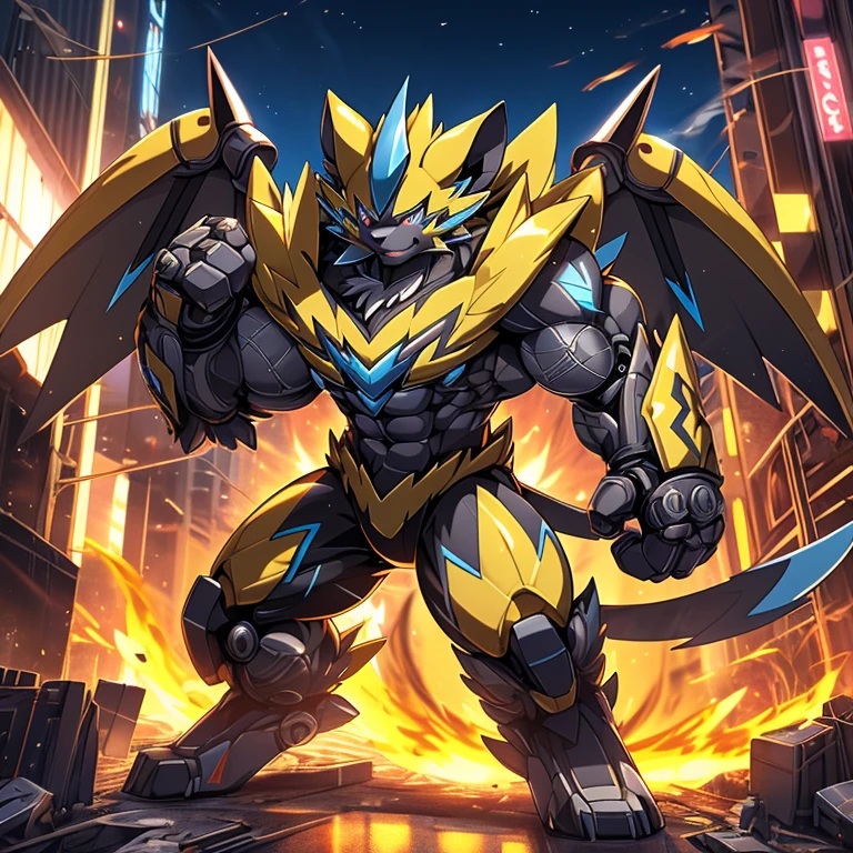 Massive mechanical zeraora rampage through a city, crushing buildings and vehicles beneath their unstoppable metal frames, , Zeraora is over 1000 meters long.
masterpiece, official art, 8k, best quality, highly detailed, terrifying and imposing design, each creature with its own unique abilities and weapons, smoke and flames rising from the destruction in the background, a lone figure, Massive mechanical zeraora rampage through a city, crushing buildings and vehicles beneath their unstoppable metal frames, masterpiece, official art, 8k, best quality, highly detailed, terrifying and imposing design, high-tech bio-mecha armor, metallic, real texture material, (ZERAORA, 8K), (gigantic muscles, Gigachad Muscular, big muscle, pecs, triceps, traps, unusually developed muscular body, body full of huge muscles. showing off muscles, pectorales enormes, Exaggeratedly huge muscles.),(Spread wings, It has wings, have big wings, golden wings), (whole body shines like metal, Wearing cyberpunk mecha, emphasizes the muscles, suit fully made of metal, intricate armor, Robotic suit, suit fully made of metal, cyborg), (giant zeraora, Zeraora's giant robot, Powered exoskeleton with the same design as Zeraora), (Masterpiece, highres) (Detailed head, Detailed Body, Detailed abs, full body)
