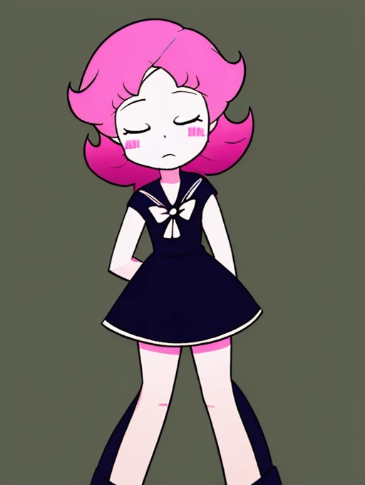 1girl white fabric skin pink hair closed eyes sailor dress 