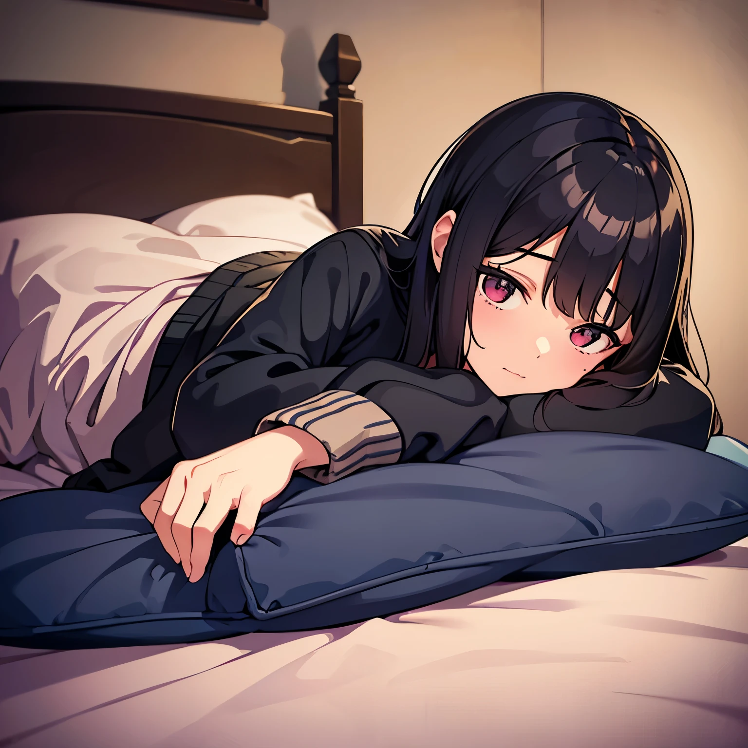 A young woman with dark hair who has dropped out of elementary school, has been a recluse for many years, is unemployed, and is bedridden with depression, and lies down all day