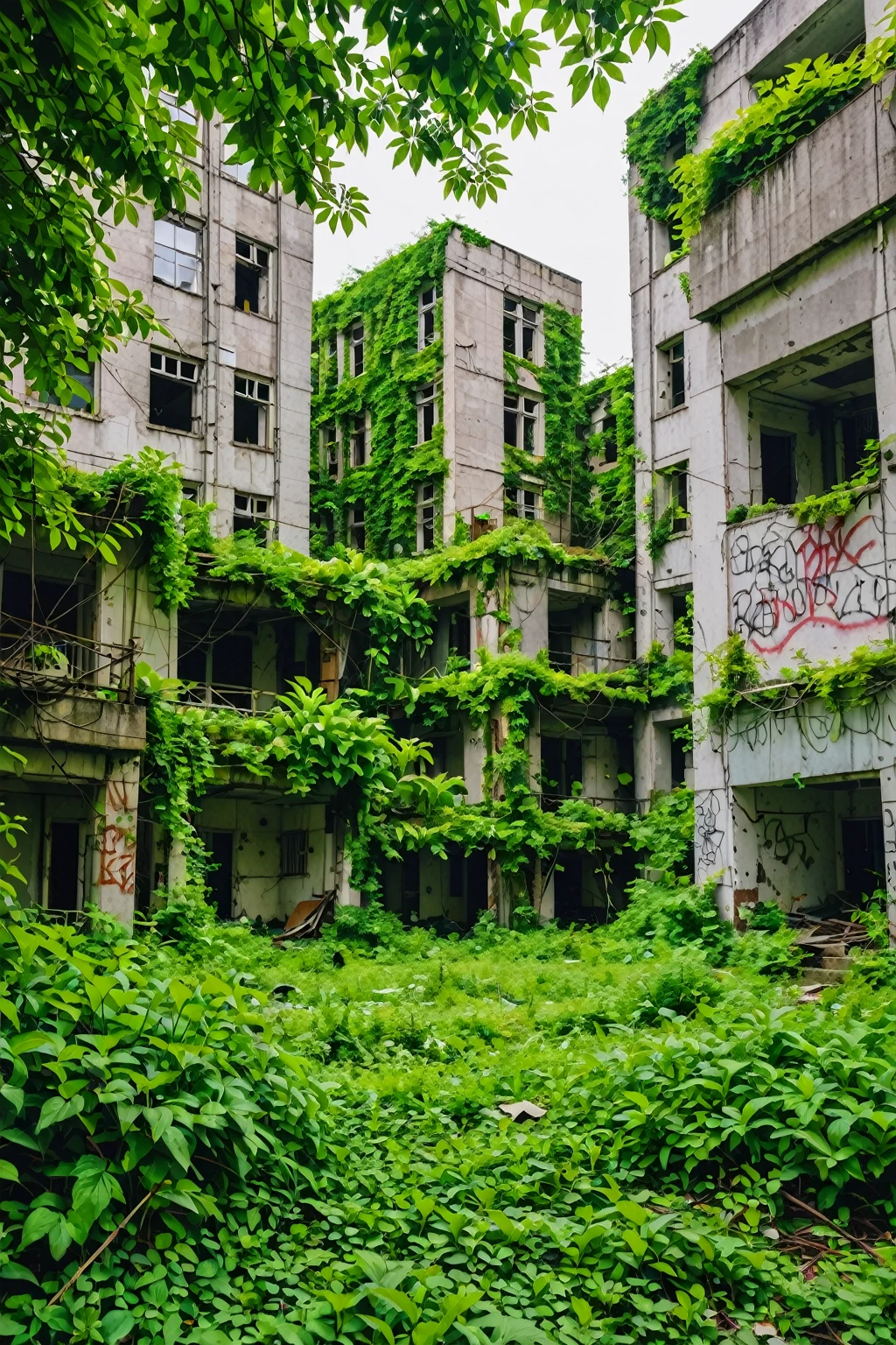 Abandoned Cityscape covered in greenery