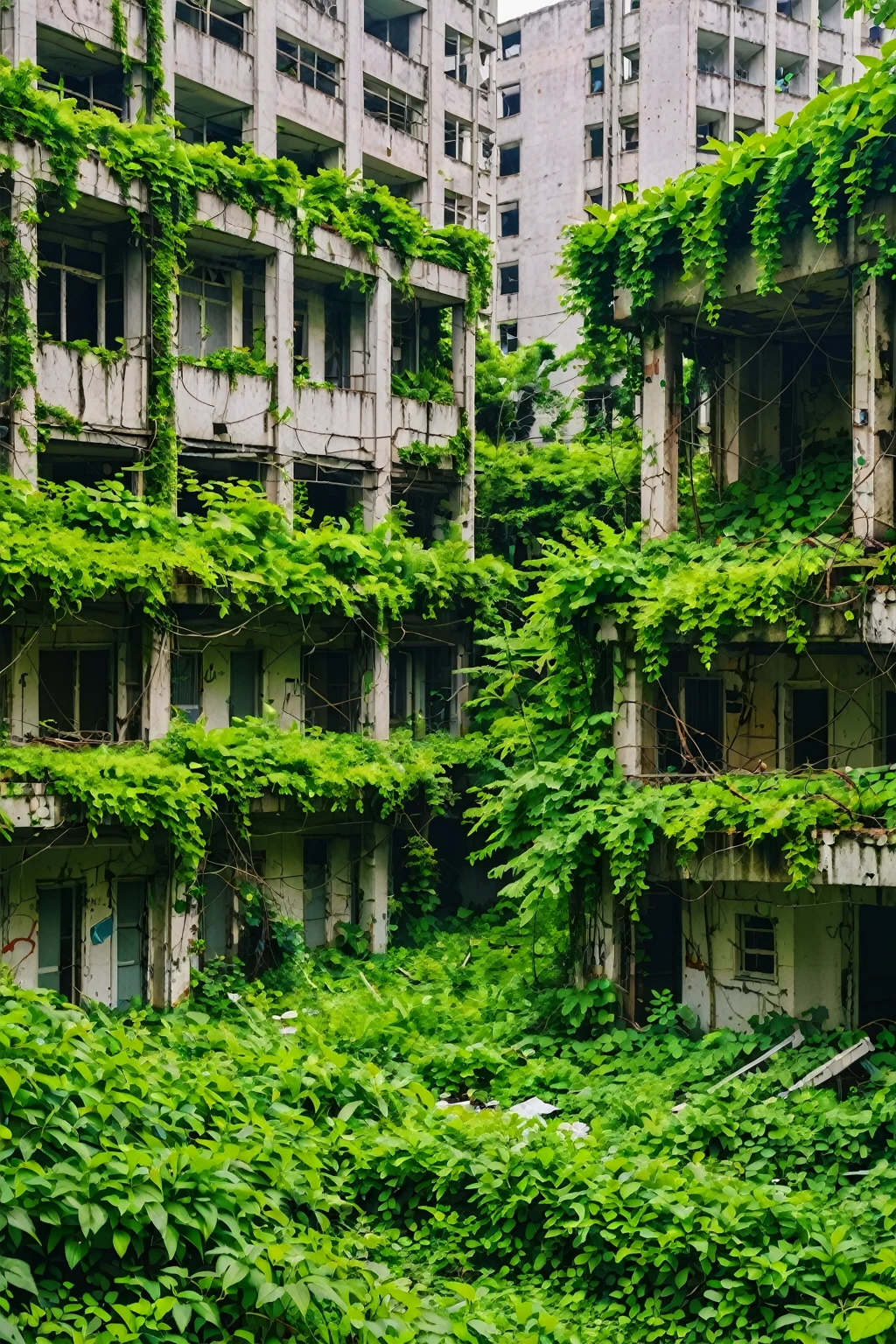 Abandoned Cityscape covered in greenery