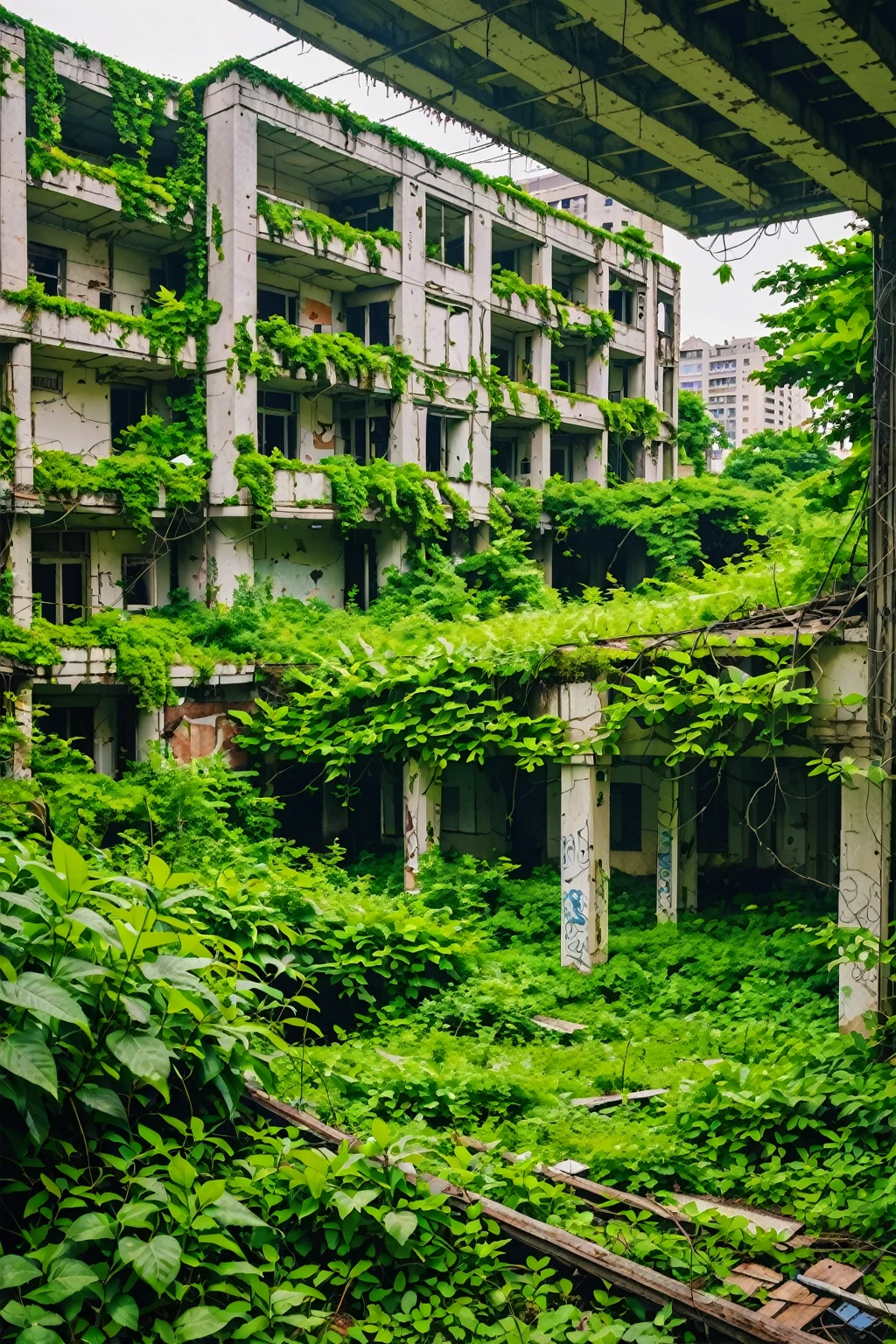 Abandoned Cityscape covered in greenery