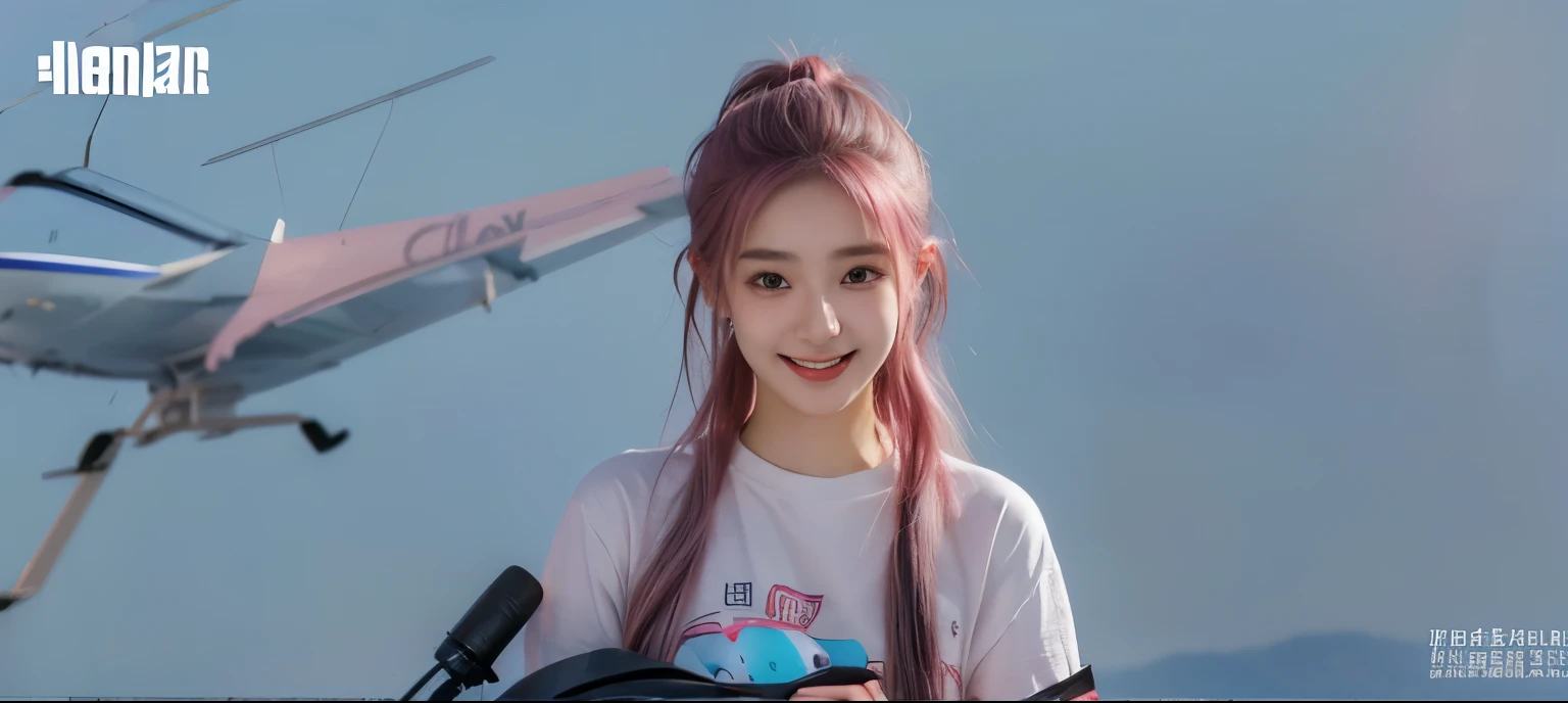 18 year old girl from japan, realistic, Wearing a translucent short t-shirt, pink hair, ((blush: 0.8)), natural skin texture, 4K textures, very detailed, crazy details, dim colors , ((long wavy hair)), ((put a smile on one's face: 0.4)), (No panties: 0.2), ((looking directly at the camera)), ((tilted head: 0.8 )), ((big bust:1)).