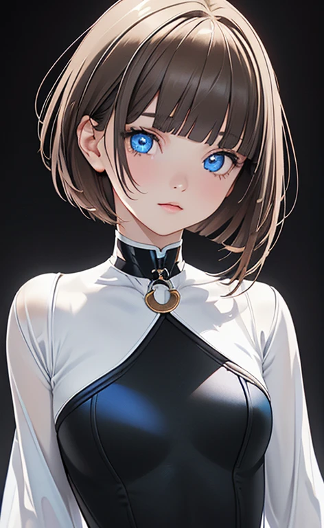 (Photorealistic:1.4)、(,20-year-old:1.5),(masterpiece、Blue Lens Filter:1.5、Blue lens flare:1.5、Blue spot light:1.2、Exquisite beautiful eye:1.5,portlate),(kind eyes、tareme:1.9),(Overall it looks blue:1.5)
、Cute Face、 3D Face、(light brown hair:1.5)、(pixie cut),(sidelock :1.5),(blunt bangs:1.3),(1 woman)、(Red eyes:1.2)、(upper body:1.5)、(clear face:1.5)、(head tilt) ,(Cute face:1.2),(flat chest),(),kind face,(white Bodysuit with cut out),(black background:1.5)、()、()、 Neat and clean、Adorable、Demure,Slim Body(),Shiny Hair、()、Nijisketch,Manga,