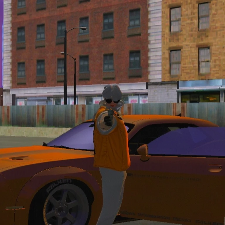 a close up of a person standing near a car with a gun, gta, gta artstyle, gta 6 style, gta style, grand theft auto style, gta chinatown, gta art style, in gta san andreas, gta in moscow, saints row fursuit tails mod, gta iv art style, in game, gta chinatown art style, in - game, in-game