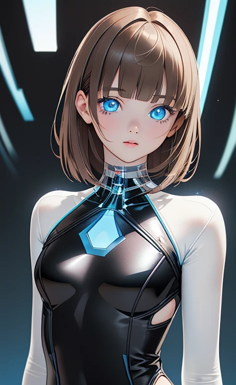 (Photorealistic:1.4)、(,20-year-old:1.5),(masterpiece、Blue Lens Filter:1.5、Blue lens flare:1.5、Blue spot light:1.2、Exquisite beautiful eye:1.5,portlate),(kind eyes、tareme:1.9),(The whole glows blue:1.8)
、Cute Face、 3D Face、(light brown hair:1.5)、(pixie cut),(sidelock :1.5),(blunt bangs:1.3),(1 woman)、(Red eyes:1.2)、(upper body:1.5)、(clear face:1.5)、(head tilt) ,(Cute face:1.2),(flat chest),(),kind face,(white Bodysuit with cut out),(black background:1.5)、()、()、 Neat and clean、Adorable、Demure,Slim Body(),Shiny Hair、()、Nijisketch,Manga,