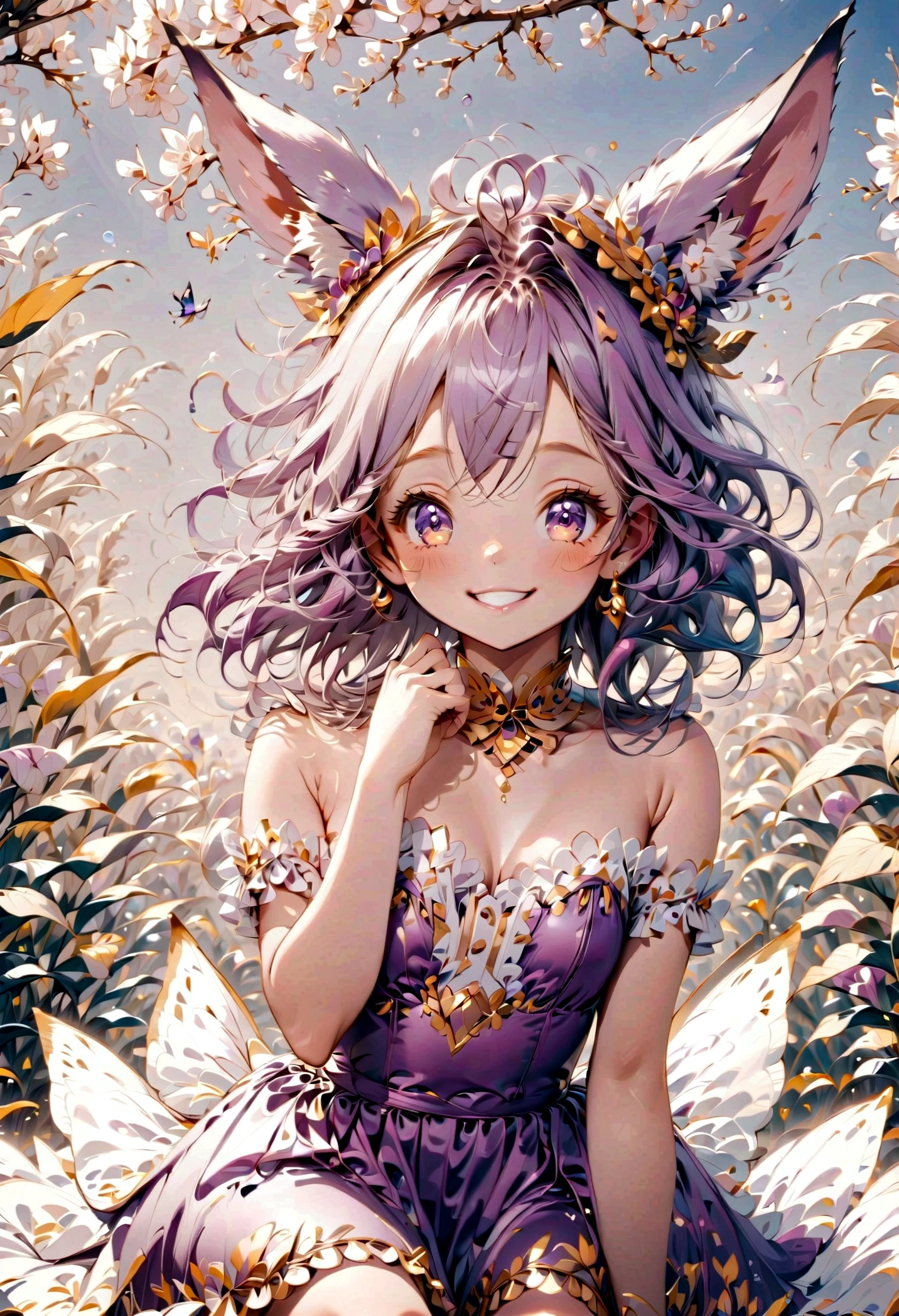 girl、Angel、Big Wings、Smile、Little、whole body、shoulder-length purple hair