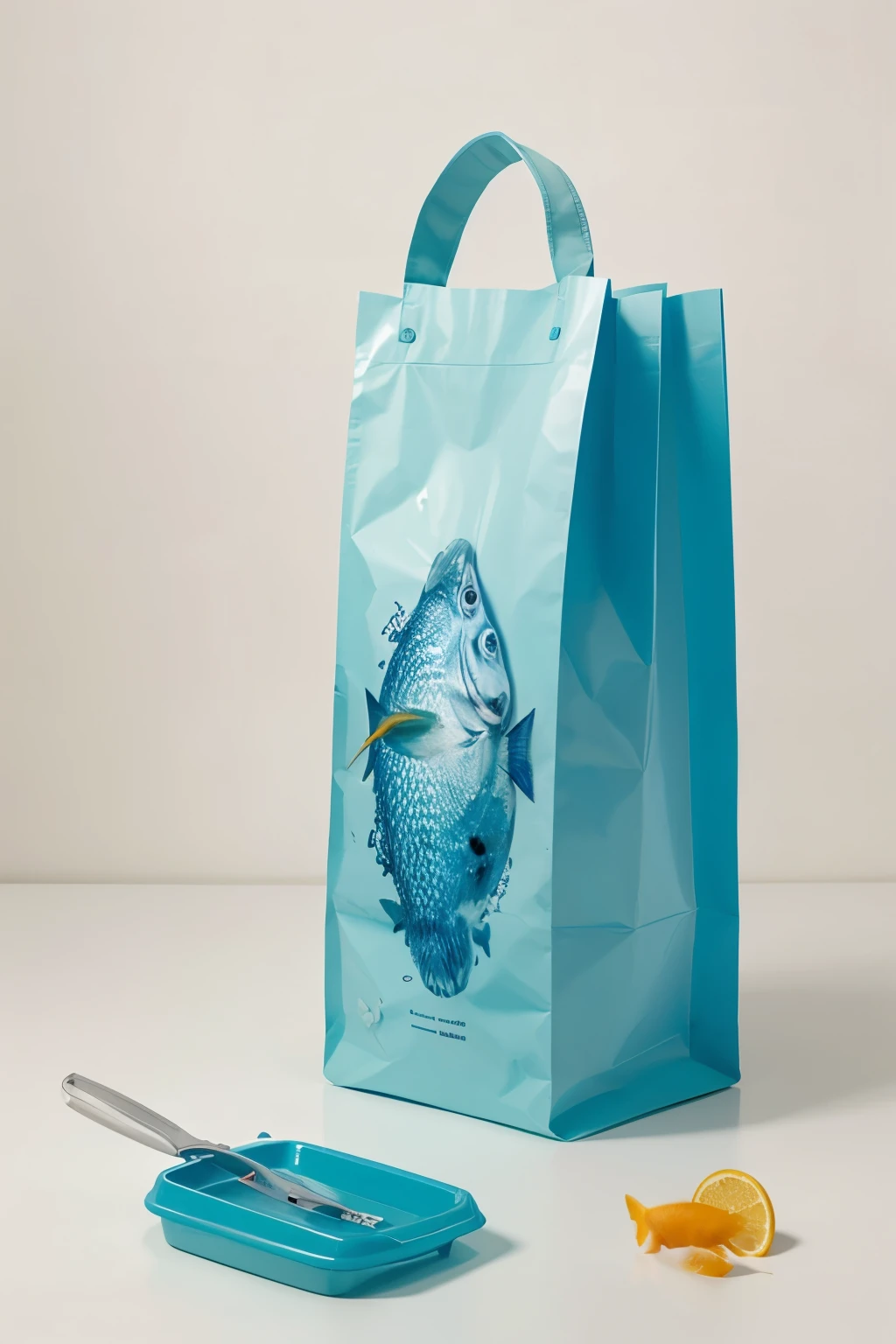 Fish to plastic bag: Draw the transition of a fish, which gradually turns into a plastic bag. The fins become the handles of the bag, and the scale structure merges into the smooth texture of the bag.Add a background, der die Umweltverschmutzung zeigt, wie einen verschmutzten Strand oder ein verschmutztes Meer.