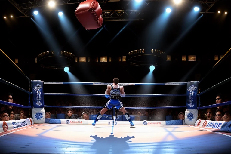 boxe ring with lights and ropes, boxe ring sol blanc coin rouge et sol blanc sol, fond d' Boardwalk Hall Atlantic City, Ring de boxe avec le sol blanc et les coins rouge, scene background Boardwalk Hall d'Atlantic City, toile de fond Boardwalk Hall Atlantic City, Boardwalk Hall in a boxe ring, boxe, boxe match, scene, projecteur, barre d'arrière-plan Boardwalk Hall Atlantic City, spot et projecteur au plafond comme fond dramatique, atmospheric perspective, glowing light, 8k, super detail, best quality, masterpiece