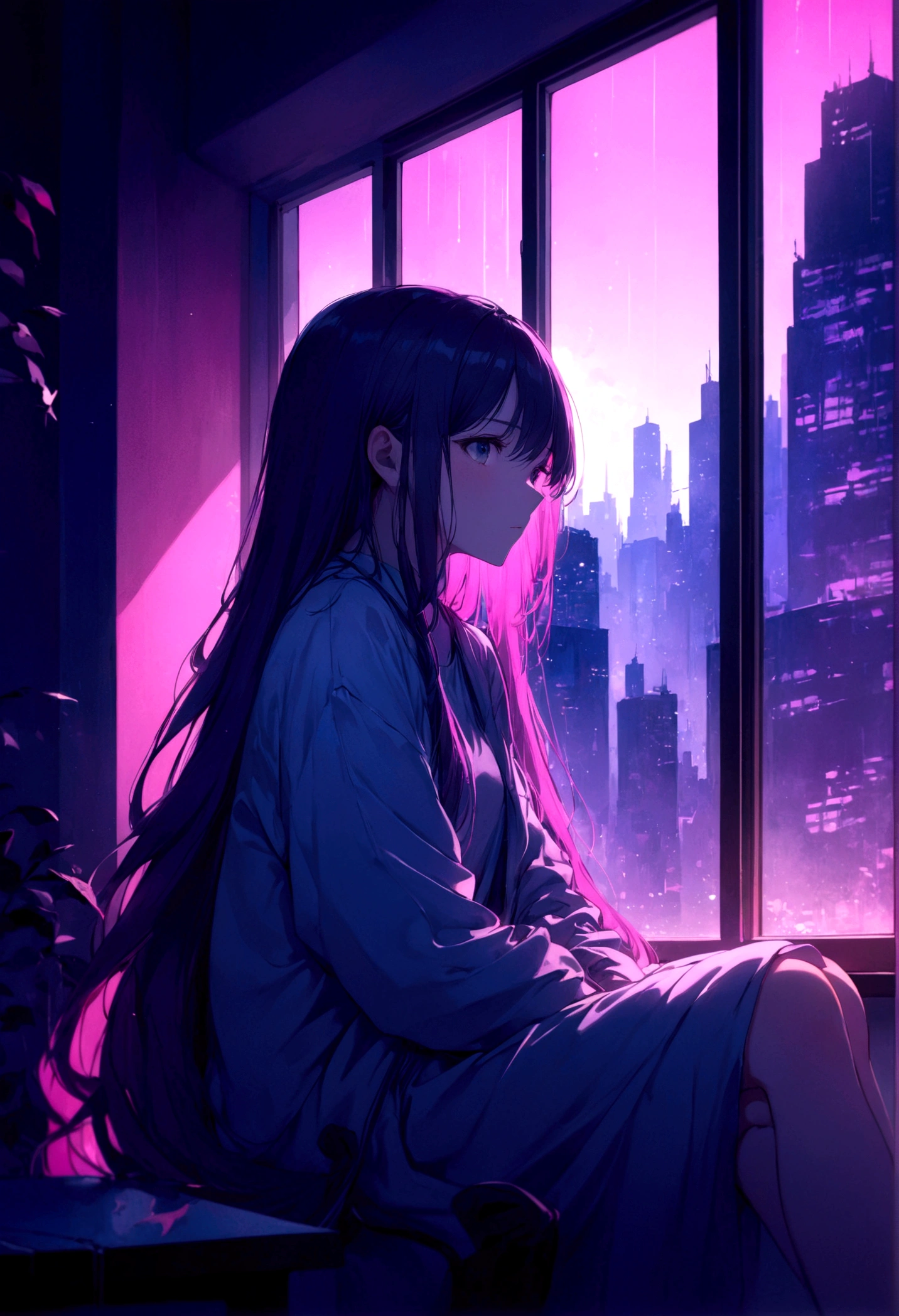 Anime girl looking at herself in the mirror, Anime Style 4k, 4KAnime Wallpaper, Anime Wallpaper 4k, Anime Wallpaper 4k, anime art wallpaper 4k, Anime Art Wallpapers 8K, anime art wallpaper 4k, 4K Manga Wallpapers, Ilya Kuvshinov with long hair, Lo-fi portrait by the window, Anime Wallpaper