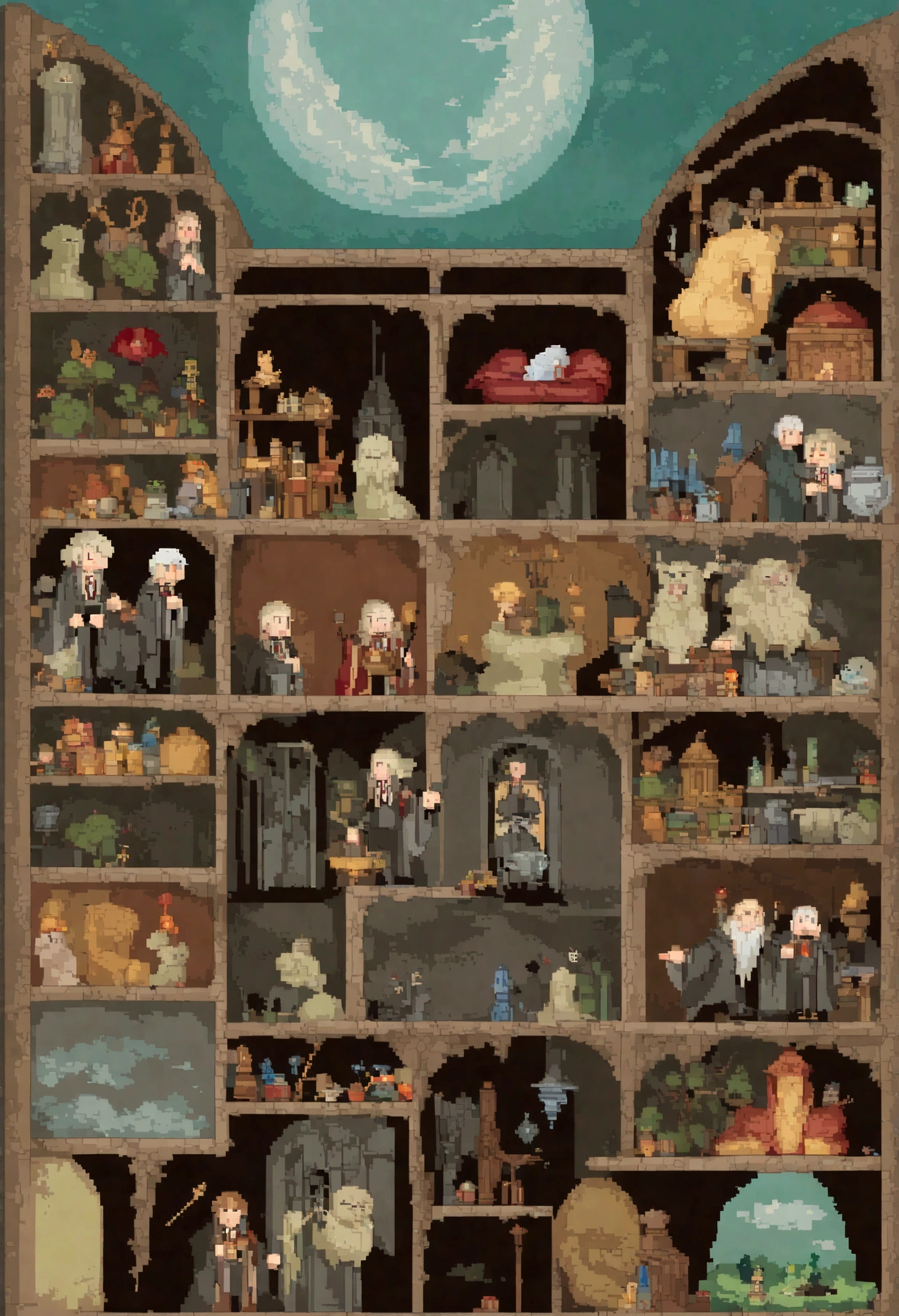In dangerous house、Hogwarts Teachers' Quarters,It's a bit dark,In an aging factory,Insufficient light,((Pixel style))、Makoto (The Wizarding World of Harry Potter)