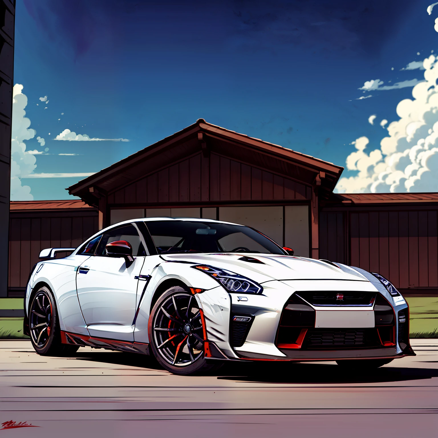 Nissan GT-R, two toned color, red in front fade to white at the back