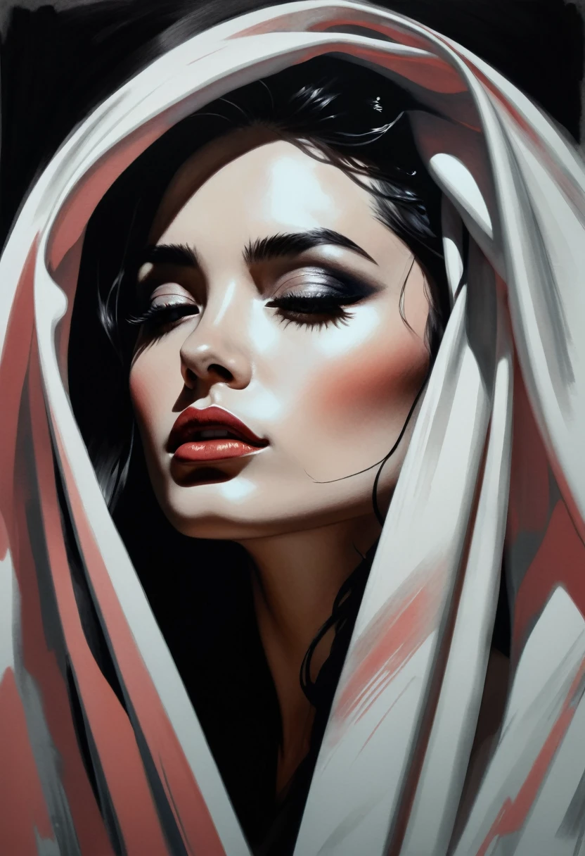 (best quality,ultra-detailed,realistic,ink drawing:1.2),wind-blown hair,woman,((Ashley Wood style)),female figure,expressive eyes,gently flowing dress,graceful pose,subtle shading,striking composition,dynamic lines,vibrant ink strokes,contrasting light and shadow,intricate details,artistic flair,monochrome palette,emotionally charged,subdued background,fine art quality,mesmerizing beauty,hint of mystery,atmospheric ambiance,whimsical elements,depth and texture,ethereal aura,sophisticated elegance,impeccable craftsmanship,skillful ink work,thought-provoking,imagination-stirring,unforgettable impression,ink on paper effect,organic and fluid,unique visual style,touched by artistic genius,intense and captivating,classic yet contemporary,visually stunning composition best quality,4k,8k,highres,masterpiece:1.2,ultra-detailed,photorealistic,advertising poster,mermaid,storm,monochromatic,harrowing,contrasting colors,dynamic lighting,water reflections,striking composition,dramatic atmosphere,mysterious concept