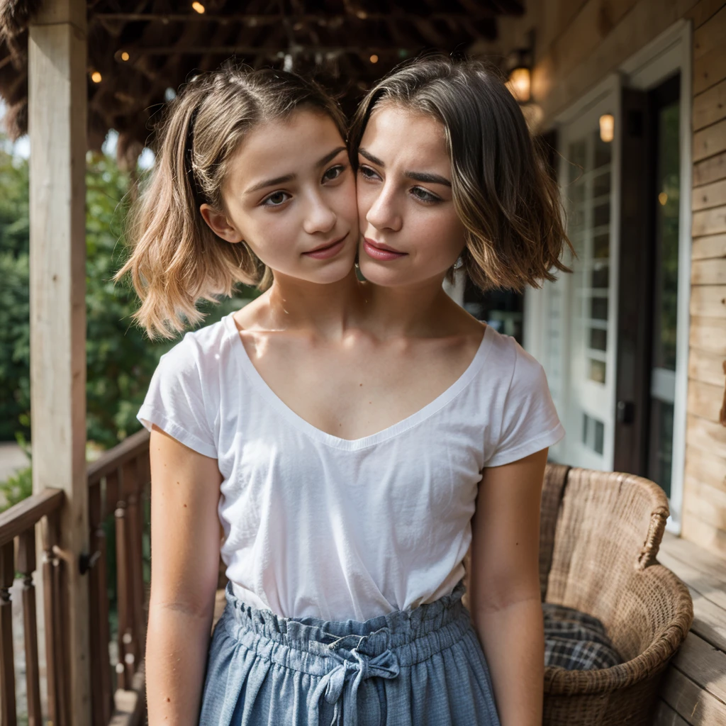 2heads, (one head 10 year old girl:1.5), (one head 13 year old girl:1.5), (uncomfortable and annoyed:1.2)