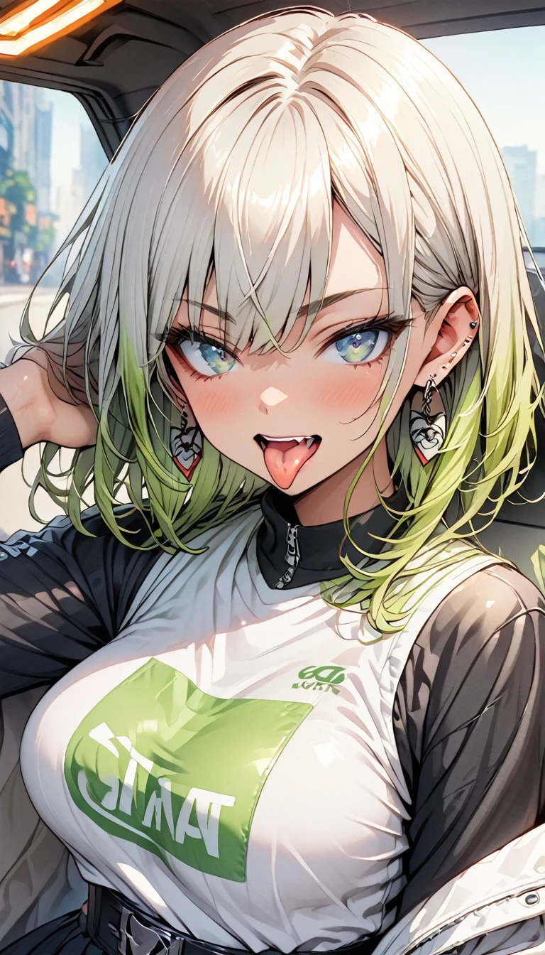 green, tongue，Gal，Earrings，green,