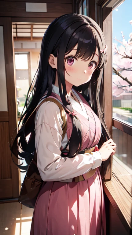 Nezuko Kamado,Upright posture,blush,indoor,Cherry blossom trees,from the front
