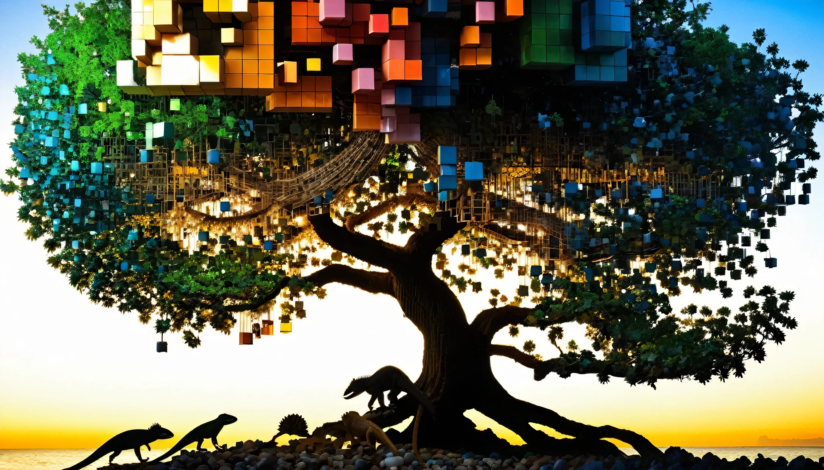 RAL-3D Cube Tree々Enchanting forests filled with wildlife, Great light,There is a lizard, Feel the sea