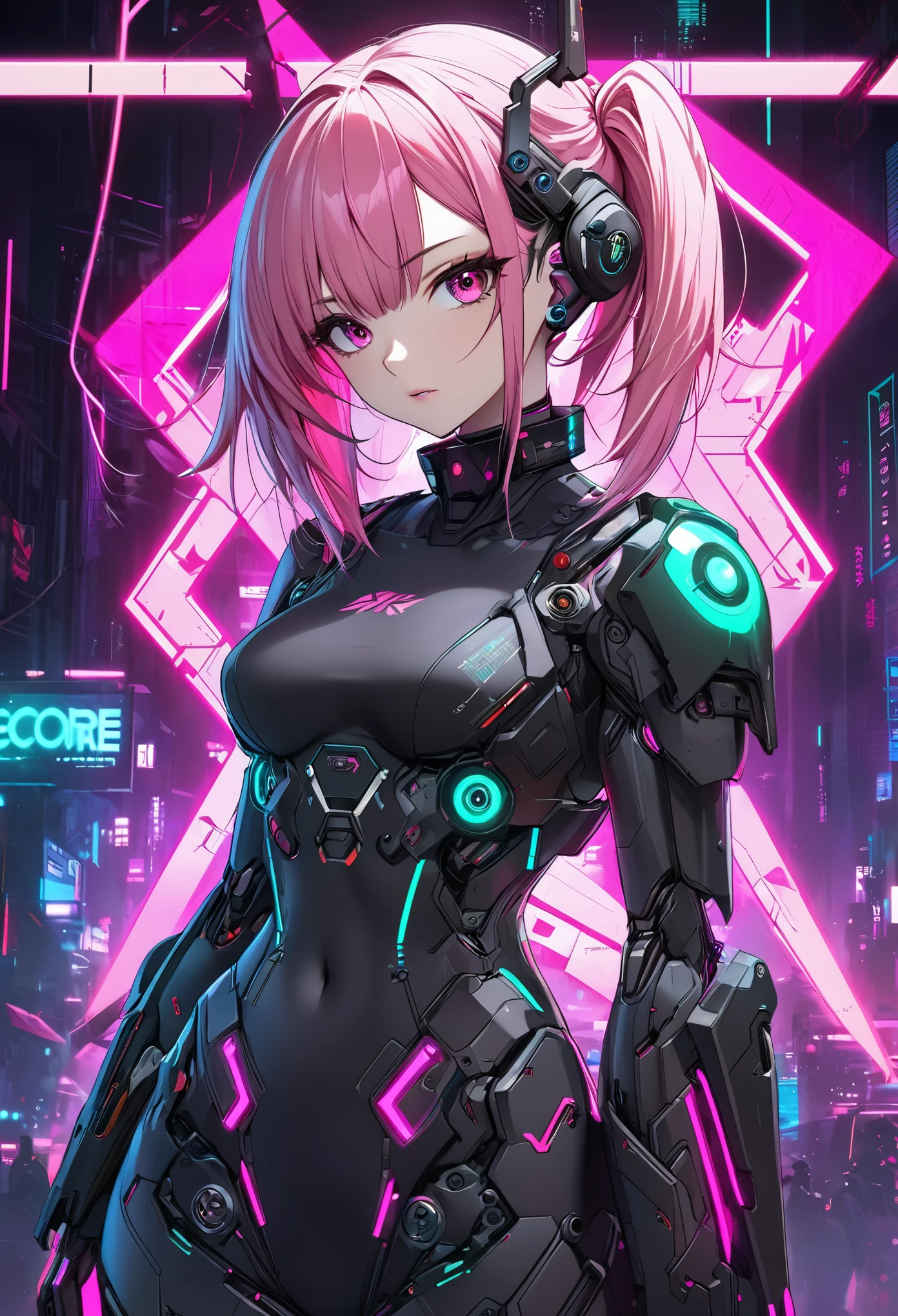 Pink haired anime girl in front of a neon background, cyberpunk anime girl, best anime 4k konachan wallpaper, digital cyberpunk anime art, anime cyberpunk art, digital cyberpunk - anime art, female cyberpunk anime girl, cyberpunk anime girl mech, anime style 4 k, perfect android girl, cyberpunk anime art, modern cyberpunk anime, anime cyberpunk, nightcore