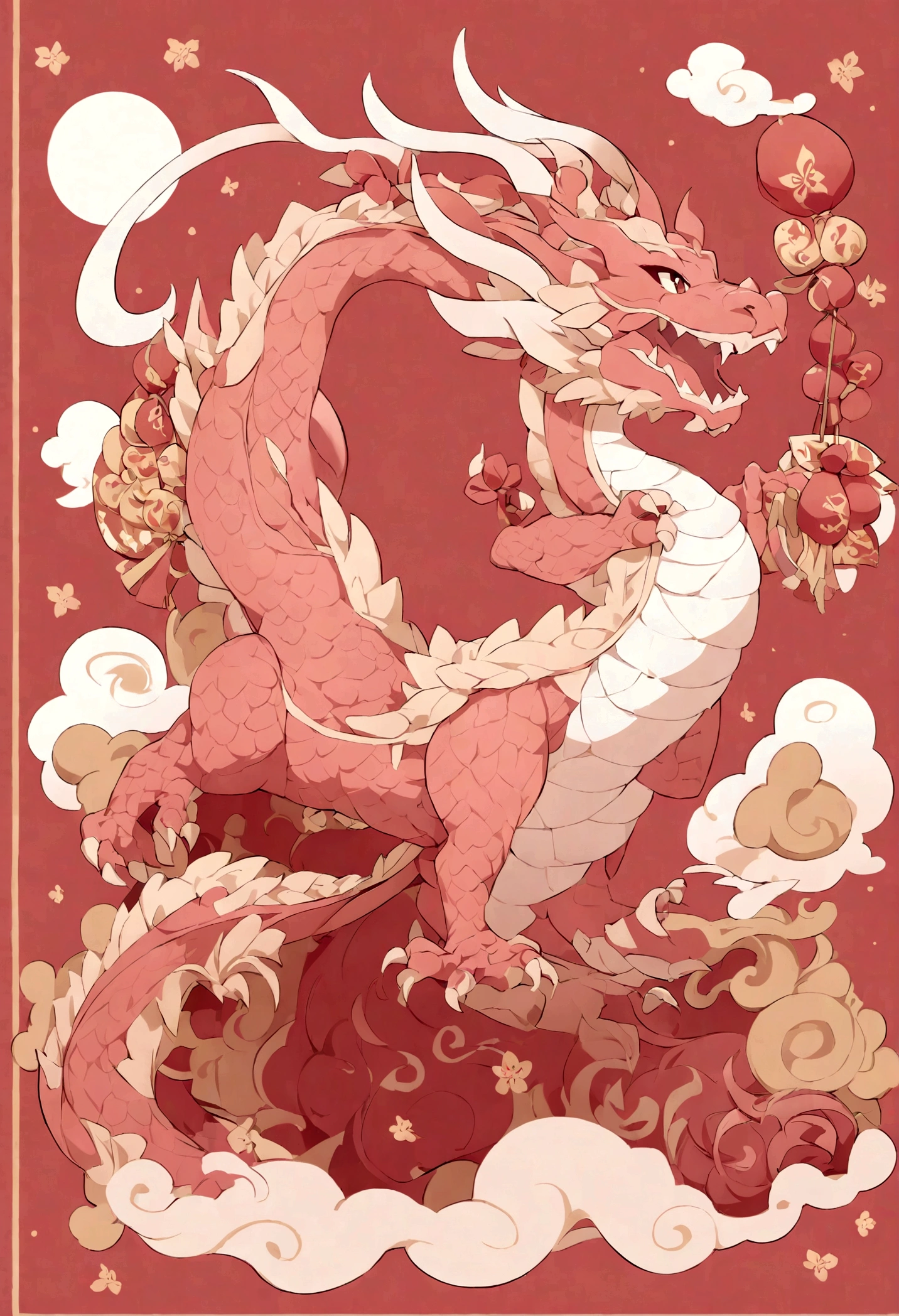 Chinese New Year cute,dragon,clean solid red background