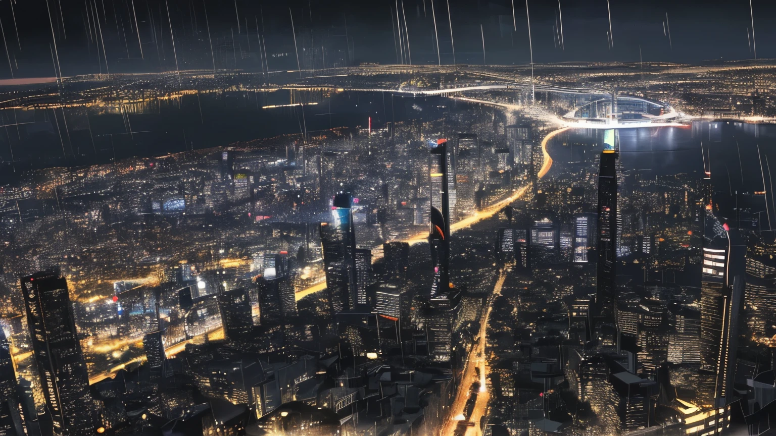 night　rain　night city city view