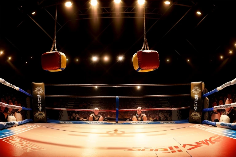 boxe ring with lights and ropes, boxe ring sol blanc coin blanc et sol blanc sol, fond d' Boardwalk Hall Atlantic City, Ring de boxe avec le sol blanc et les coins blanc, scene background Boardwalk Hall d'Atlantic City, toile de fond Boardwalk Hall Atlantic City, Boardwalk Hall in a boxe ring, boxe, boxe match, scene, projecteur, barre d'arrière-plan Boardwalk Hall Atlantic City, spot et projecteur au plafond comme fond dramatique, atmospheric perspective, glowing light, 8k, super detail, best quality, masterpiece