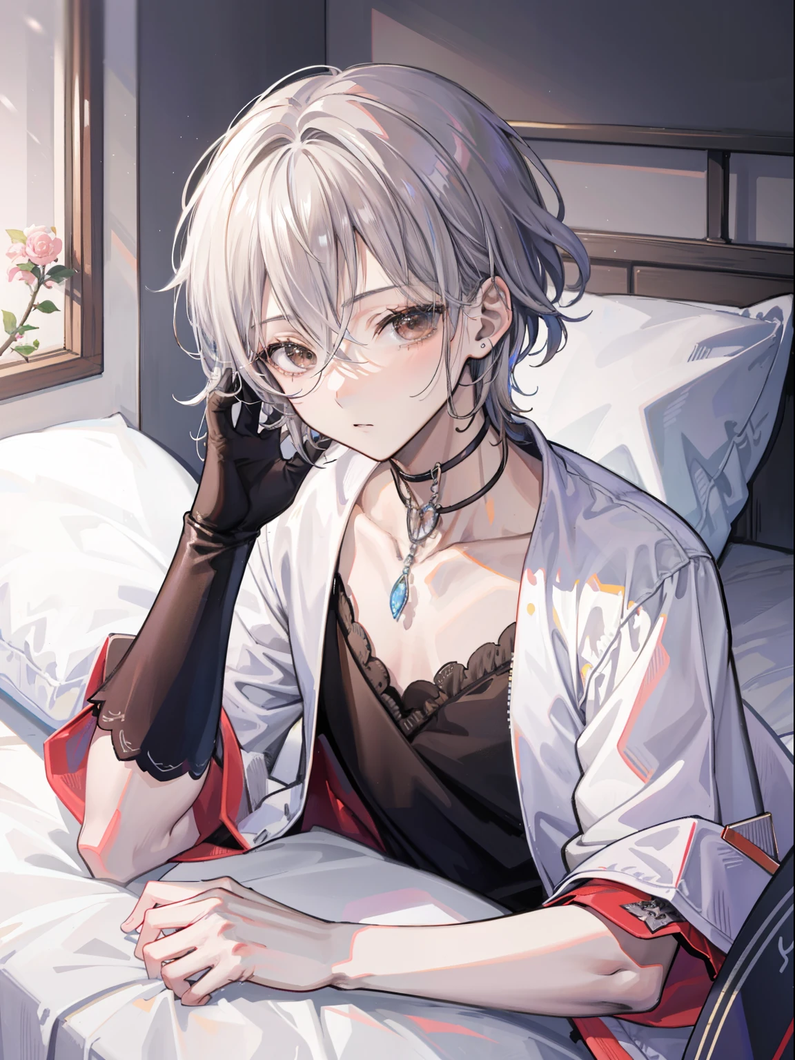 Kimishima Ikuto、Dear Kimi、************、Beautiful Boy、boy、Beautiful boy、Silver short hair、Outwardly curled hair、Slanted Eyes、Brown Eyes、Lie on the bed