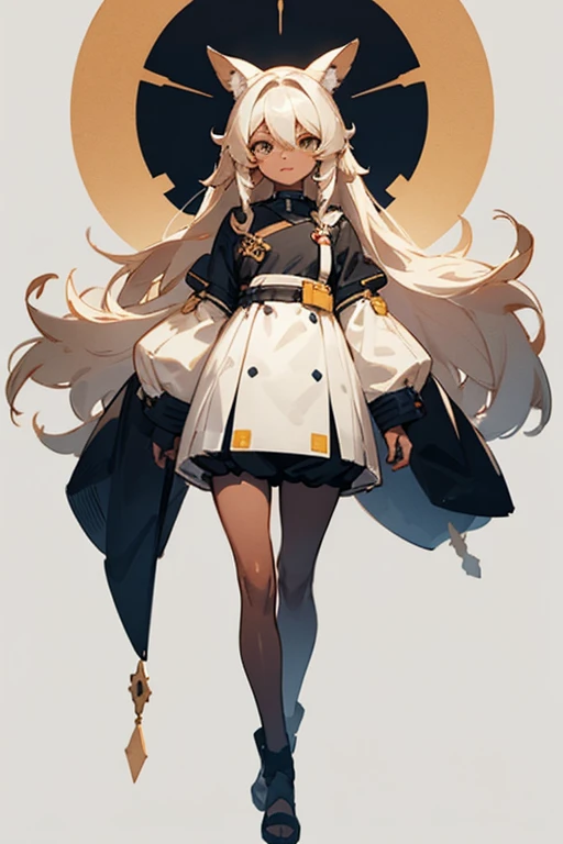VTuber style, dark skin, ivory hair, long hair, full body, standing illustration, cute