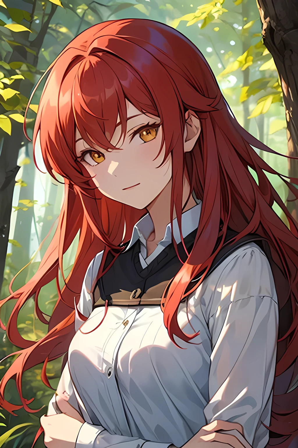 Red-haired wolf girl is more in the forest.