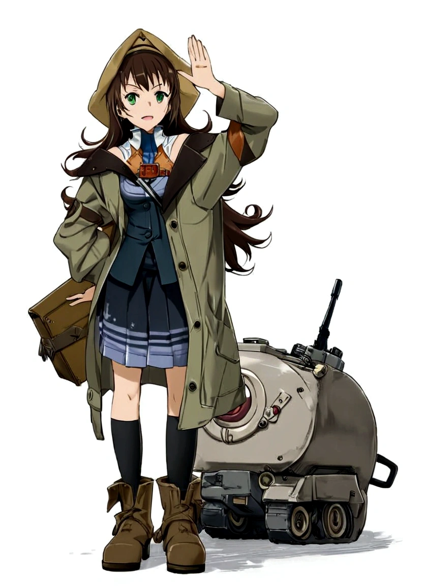 (Daisaku),(Need),(Super meticulous),(full bodyesbian:1.2), a woman in a hat and trench coat standing next to a suitcase, by Akihiko Yoshida, female protagonist 👀 :8, last exile, inspired by Kamisaka Sekka, last exile anime, official character art, 40's adventurer, by Kishi Ganku, kantai collection style, by Kamisaka Sekka, mechanized soldier girl, (beautiful detailed face),(Beautiful and delicate eyes),