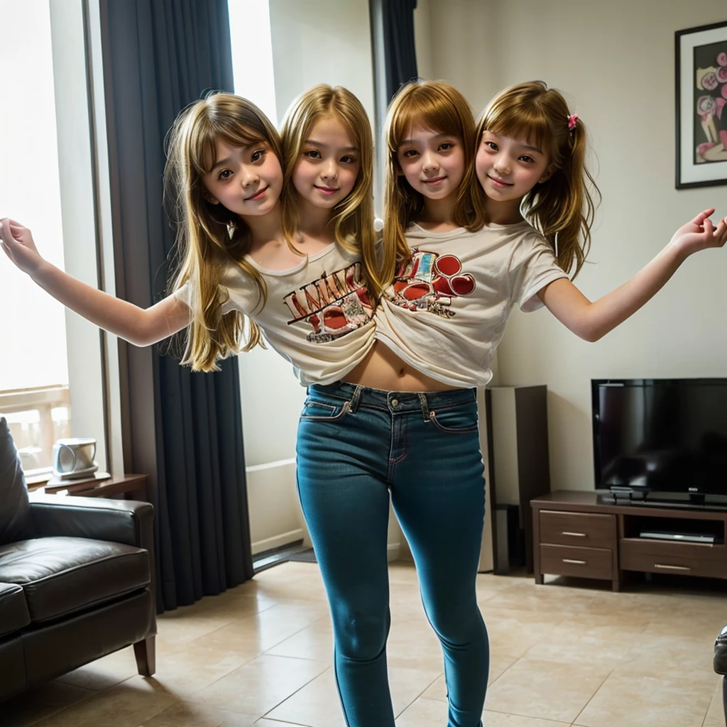 (One head girl:1.5), (one head 10 year old (a blonde and a redhead:1.2)