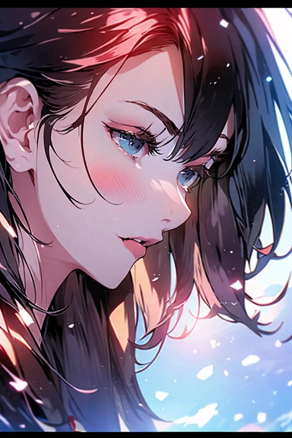 high quality,1girl,solo,cute,devil,dark,darkness,blue and red hair, tuxedo,in palace,nijilorahorn