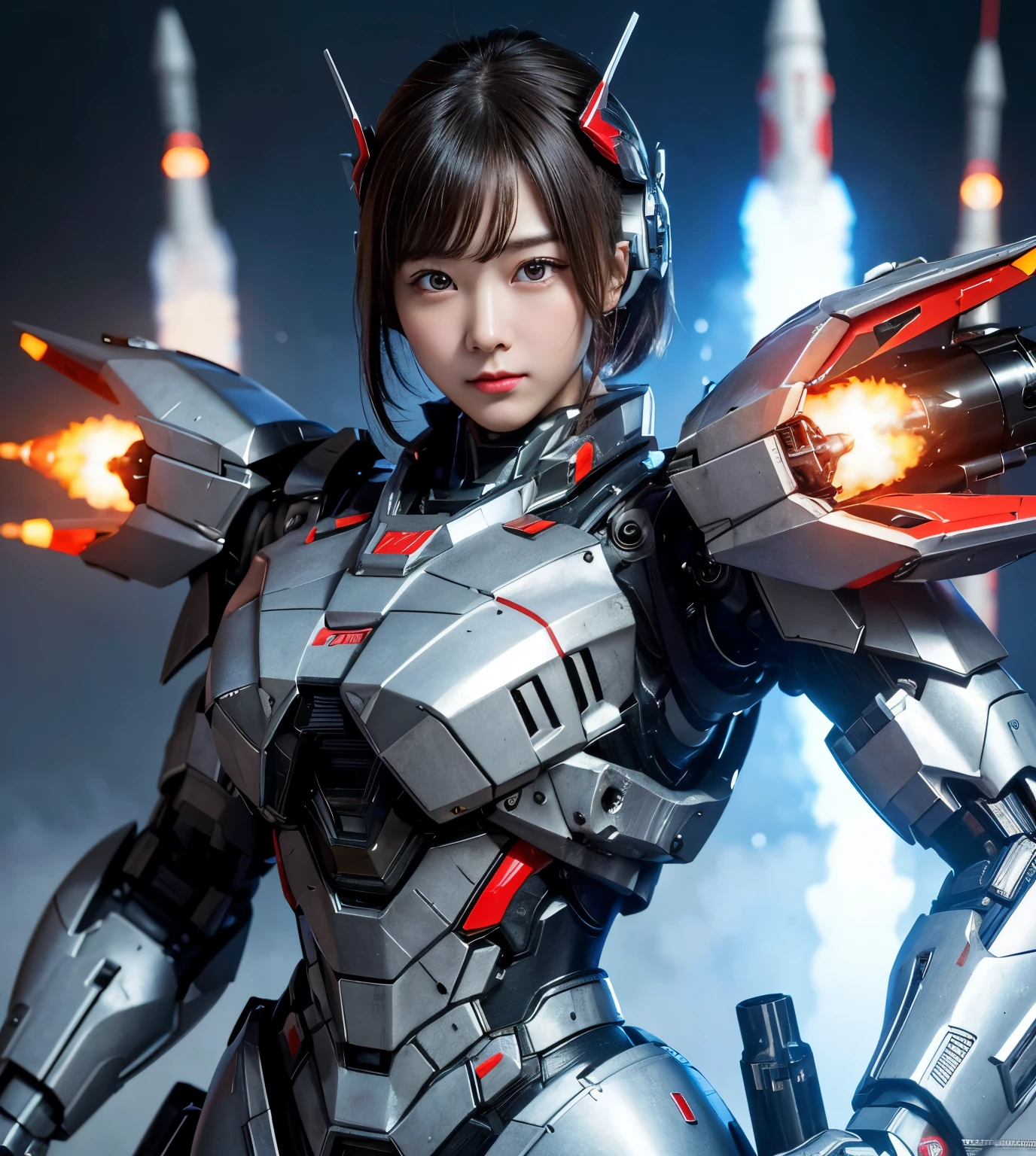 Very detailed, Advanced Details, high quality, High resolution, 1080p, hard disk, beautiful,(War Machine),Armor War,(Rocket Missile)See the big picture,beautiful,Mecha Cyborg Girl,Battle Mode,Mecha Body Girl,She is wearing a futuristic War Machine weapon mecha