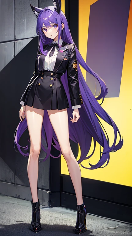 girl purple hair long hair cigarette full body figure