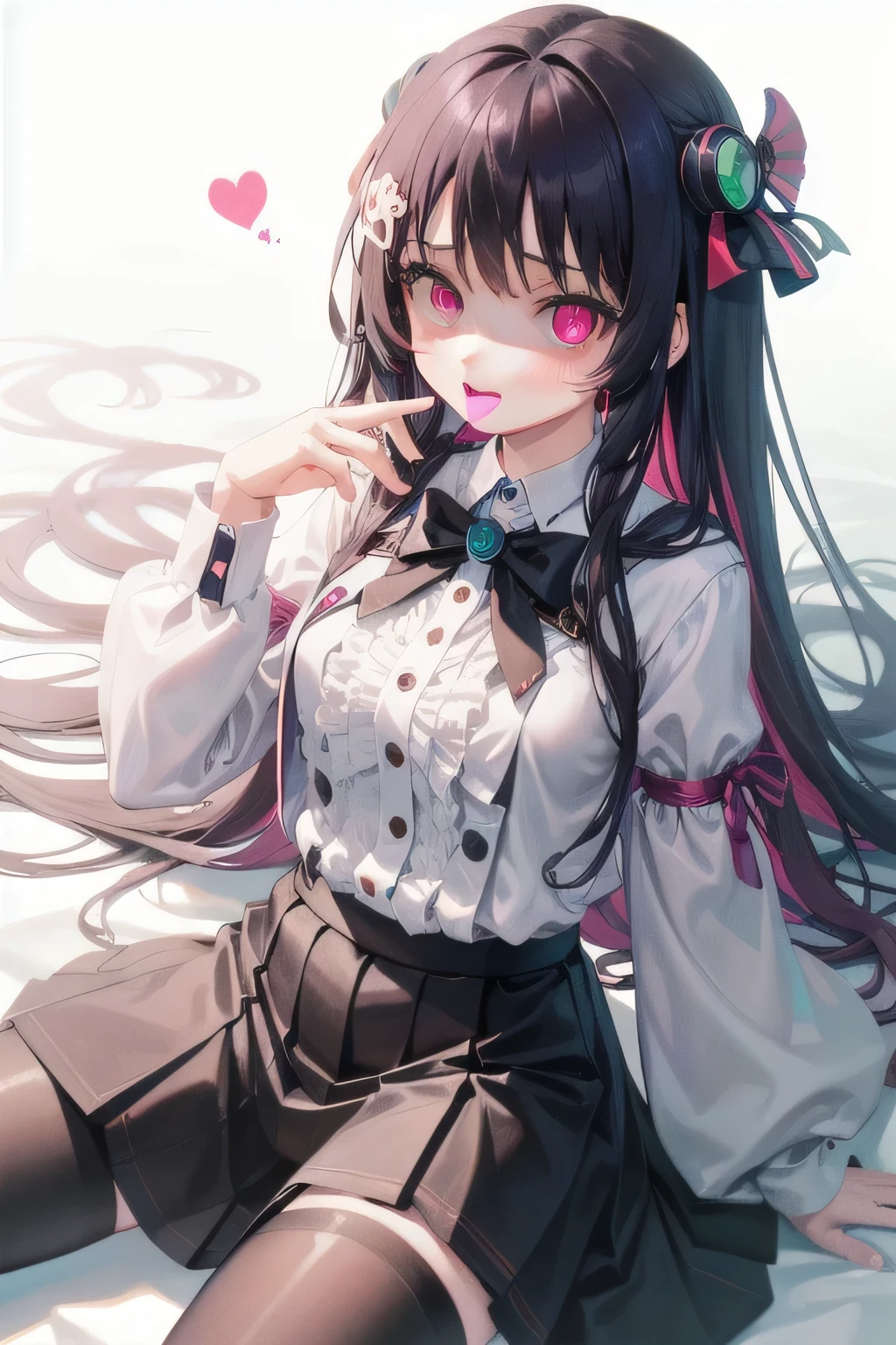 (Tabletop:1.0), (highest quality:1.4), (High resolution:1.2),(Latex lace mouth mask:1.3), Open your mouth,  ,Sharp contours, boyish, highest quality, masterpiece,Glasses,Voice of the Heart,20-year-old woman,yandere,Big Breasts,Chest to chest,Lying face down,Ecstasy,saliva,blush,Squint your eyes,Heterochromia iridis,Tuck up your clothes,lure,under shot,skirt lift,zettai ryouiki,open clothes