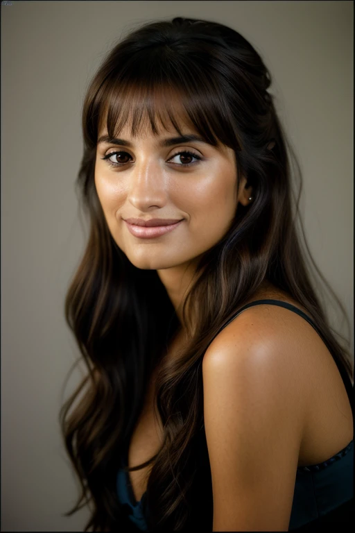 Realistic photo of a beautiful p3n3l0p3c-v2 woman,   1girl, solo, long hair, smile, brown hair, brown eyes, closed mouth, lips, portrait, realistic, soft lighting, professional Photography, Photorealistic, detailed, RAW, analog, sharp focus, 8k, HD, DSLR, high quality, Fujifilm XT3, film grain, award winning, masterpiece