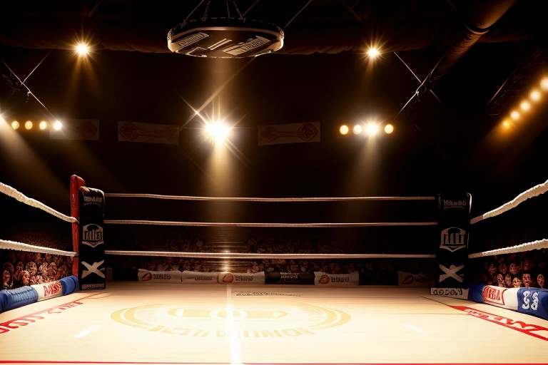 boxe ring with lights and ropes, boxe ring sol blanc coin blanc et sol blanc sol, fond d&#39;  Boardwalk Hall Atlantic City, Ring de boxe avec le sol blanc et les coins blanc, scene background  Boardwalk Hall d'Atlantic City, toile de fond  Boardwalk Hall Atlantic City,  Boardwalk Hall  in a boxe ring,  boxe, boxe match, scene,  projecteur, barre d&#39;arrière-plan Boardwalk Hall Atlantic City, spot et projecteur au plafond comme   fond dramatique, atmospheric perspective, glowing light, 8k, super detail, best quality, masterpiece