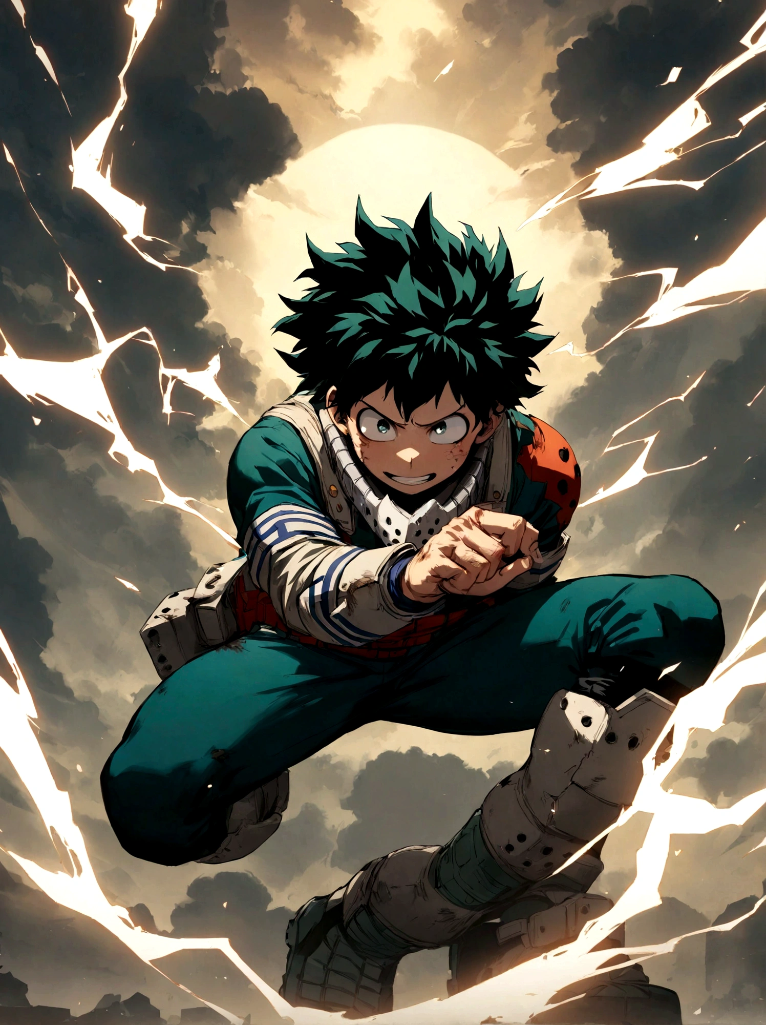 1boy, male focus, midoriya izuku, boku no hero academia, injury, electricity,, masterpiece, best quality, very aesthetic, absurdres
