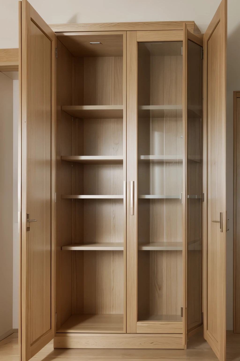 cabinet measuring 0.80 meters by 1.80 meters high in oak wood with 04 internal glass shelves and 02 glass doors