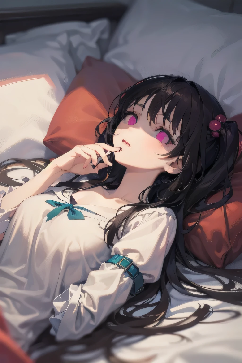 (Tabletop:1.0), (highest quality:1.4), (High resolution:1.2), From the side,Sharp contours, boyish, highest quality, masterpiece,Glasses,Voice of the Heart,yandere,Browsing Caution,On the bed,nude,facial,Excessive ,Chest to chest,Lying face down,Upper Body,Ecstasy,saliva,blush,Squint your eyes,Heterochromia iridis,