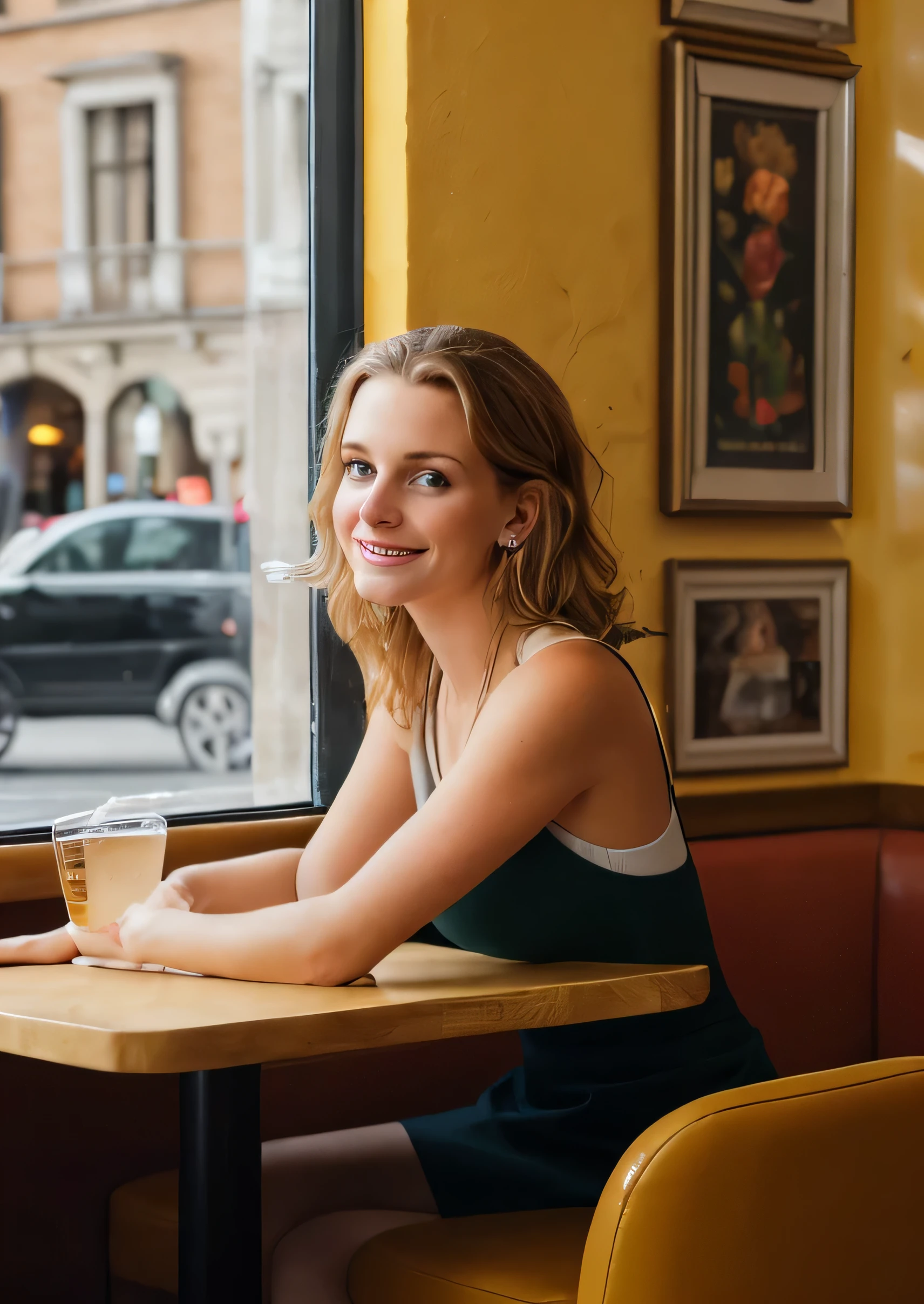 A lady sitting in the restaurant 